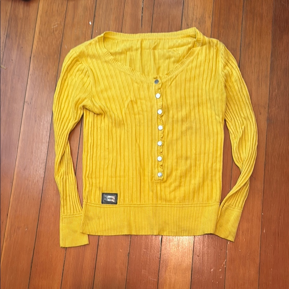 Yellow Ribbed Button-Up Sweater